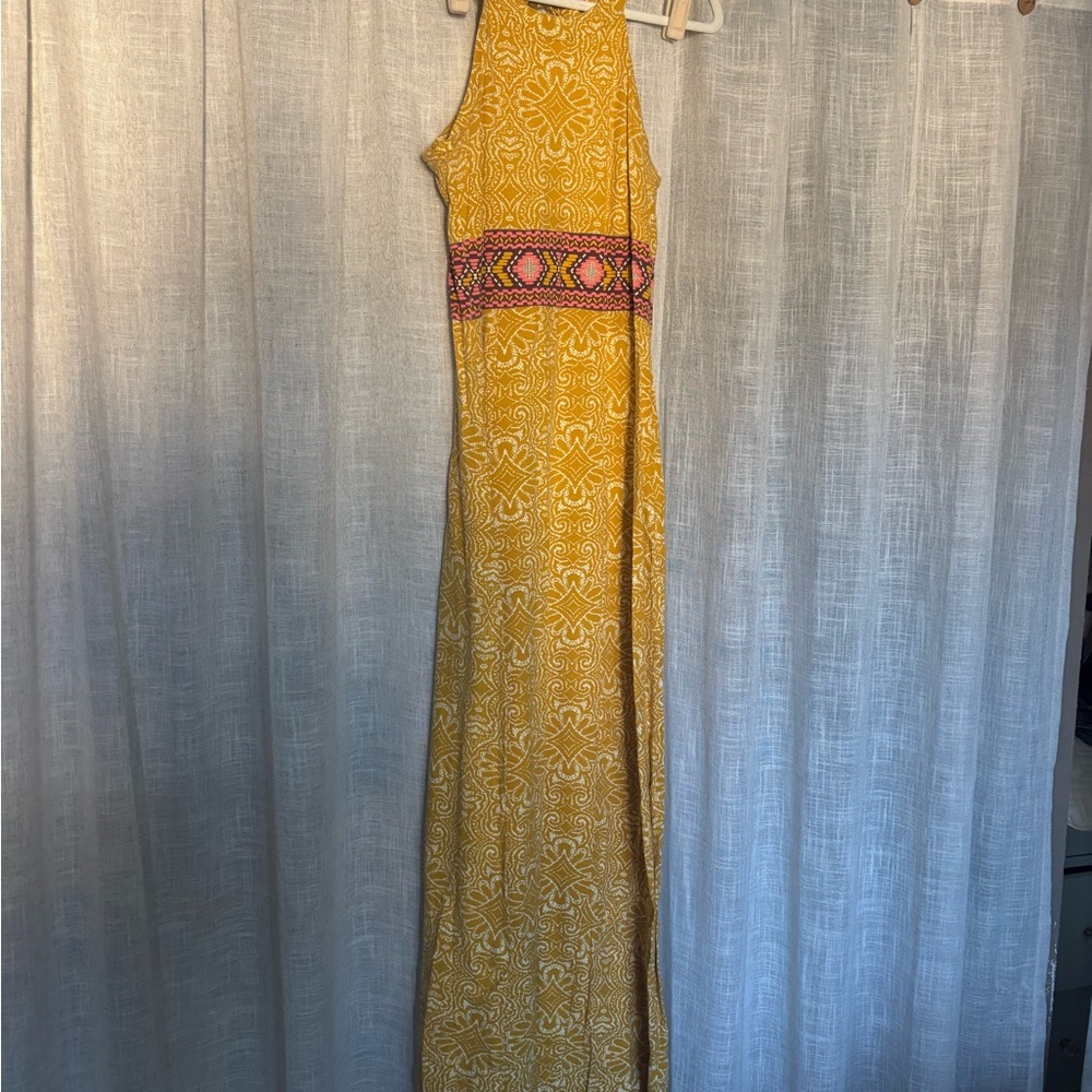 Prana Yellow Sheath Maxi Halter Dress with Built-in Bra